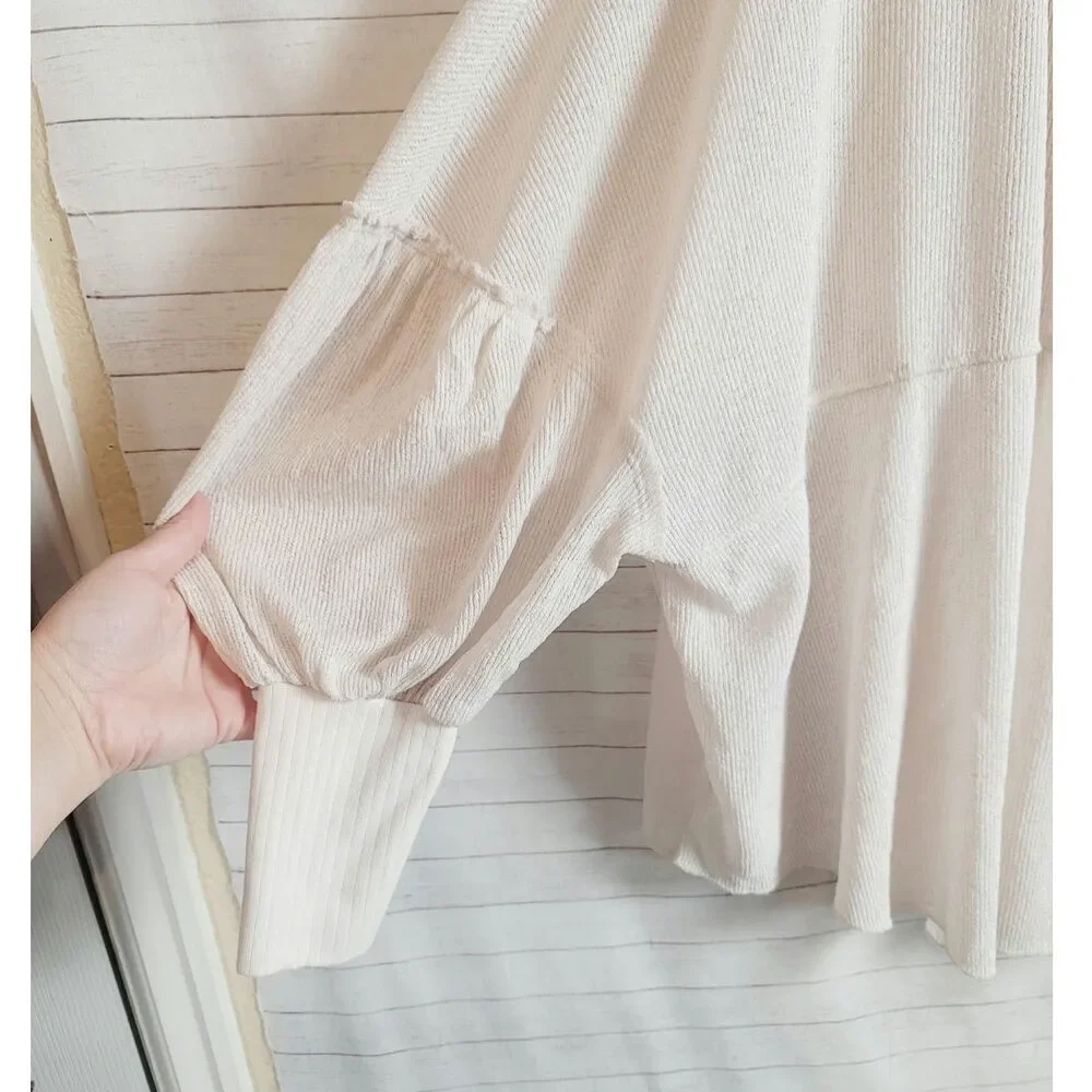 FREE PEOPLE BALLOON SLEEVE GAUZY BOHO SHIRT, SZ SMALL